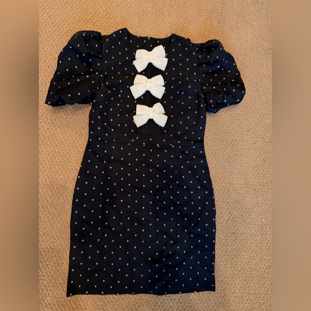 Navy Polka Dot Kids Dress with White Bows brand new!!